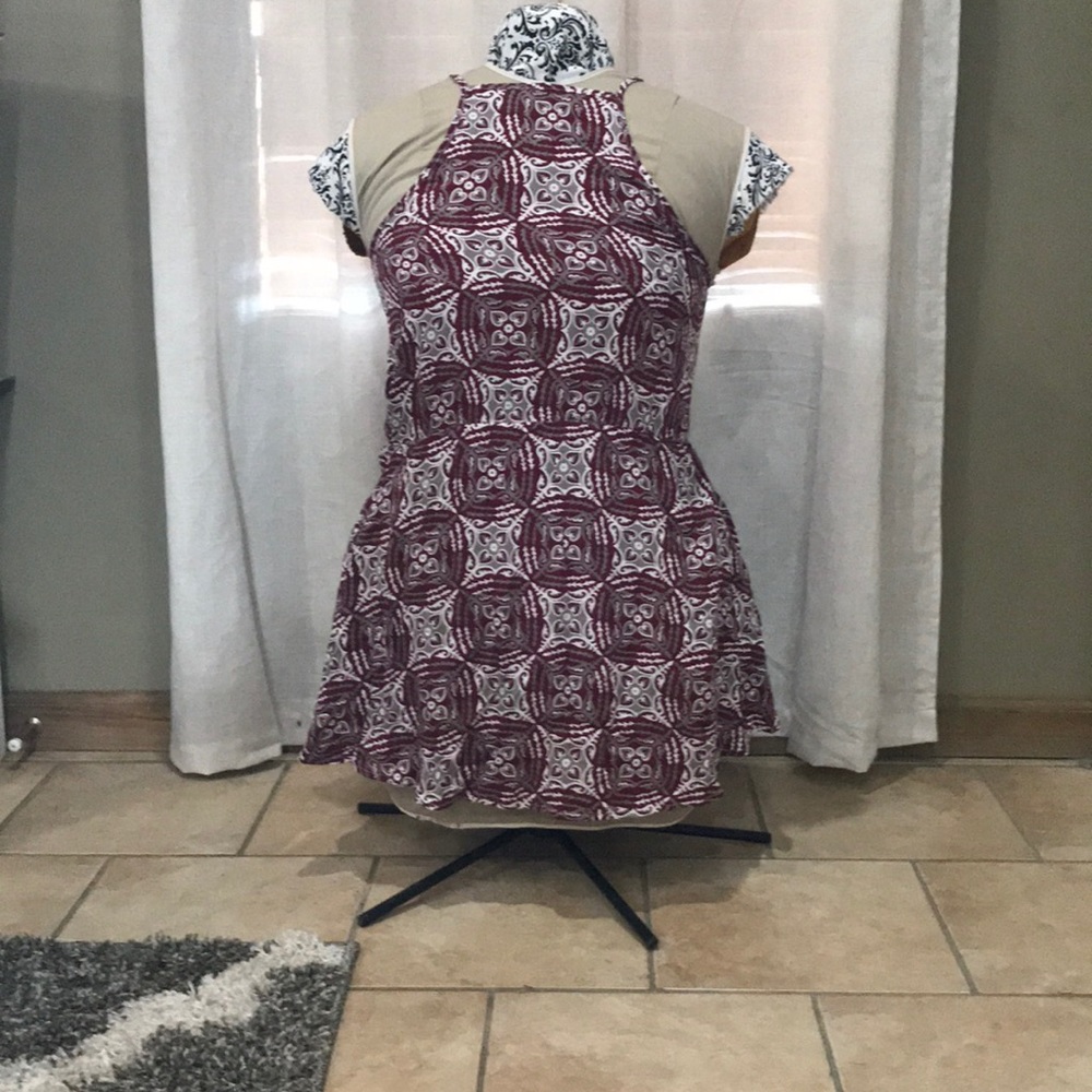 Maroon, white, and gray dress